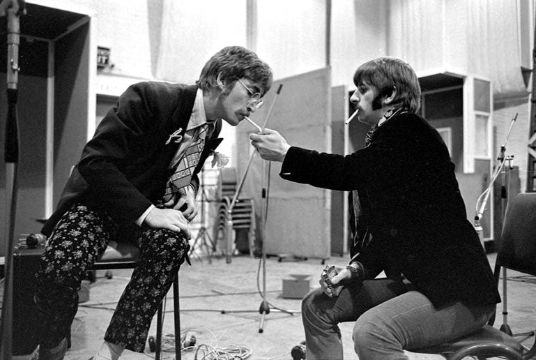 The Beatles in Studio Two at Abbey Road during the Sgt. Pepper recording sessions, March 1967