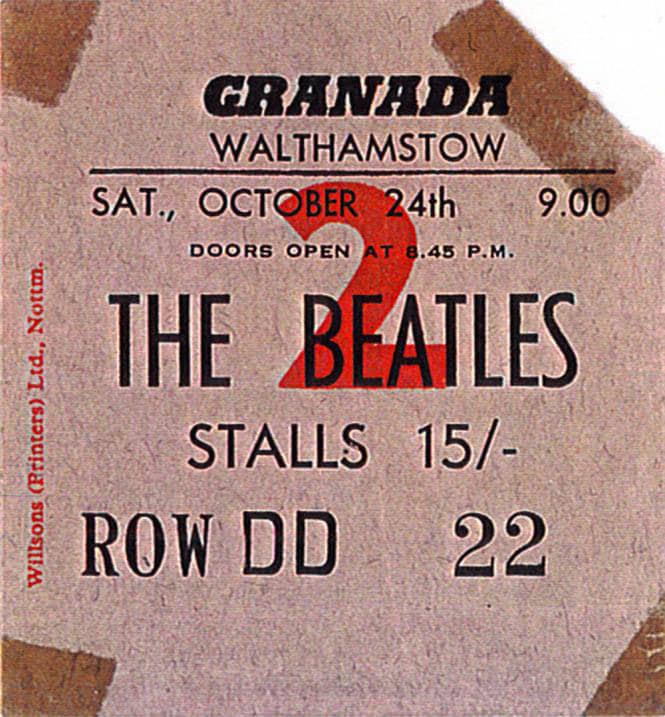 Beatles ticket for Granada, Walthamstow, 24 October 1964, from the British tour during which Jean Shepherd interviewed the group