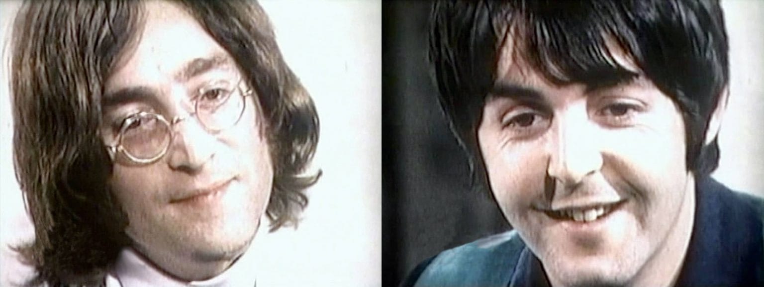 John Lennon and Paul McCartney at a press conference in New York City, May 1968, promoting Apple Corps