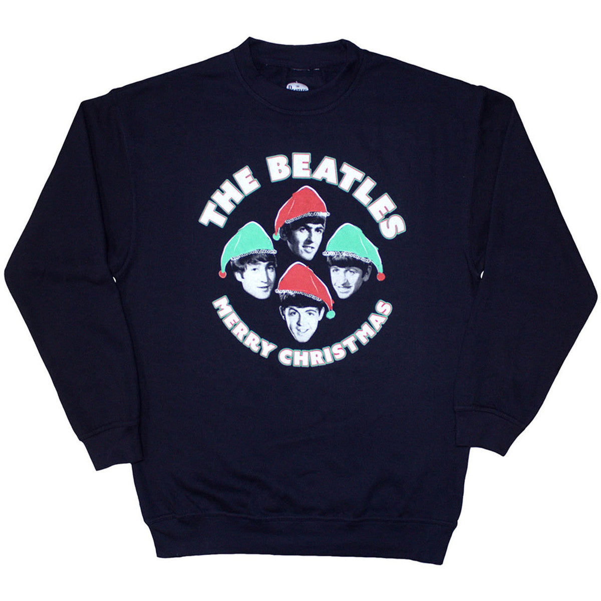 The Beatles Merry Christmas Elf Hats Jumper Navy — officially licensed