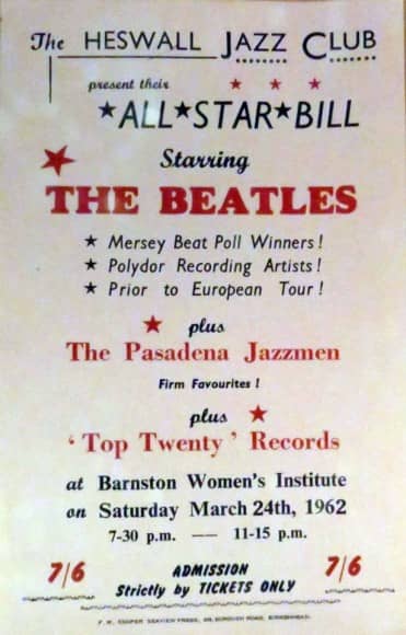 The Beatles Live at Heswall Jazz Club Wirral – 24 March 1962