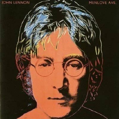 Menlove Ave. album cover featuring Andy Warhol’s illustrated portrait of John Lennon against a dark background