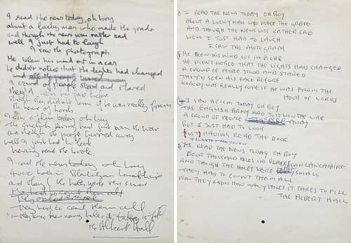 John Lennon's handwritten lyrics for A Day In The Life sell for $1.2m: 18 June 2010
