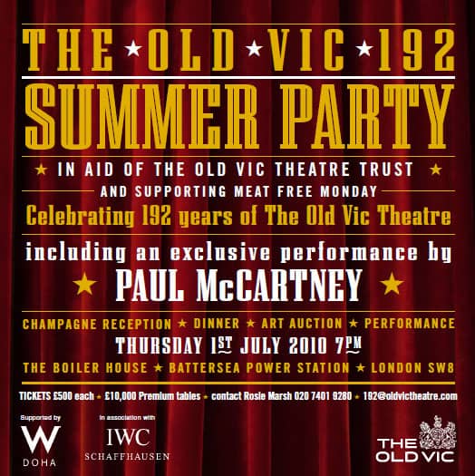 Paul McCartney to perform at Old Vic Theatre fundraiser – 25 May 2010