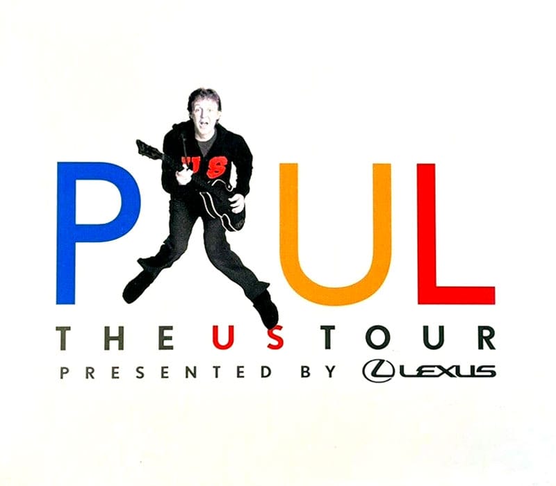 Paul McCartney US Tour 2005 promotional artwork with McCartney holding a bass between colourful PAUL lettering