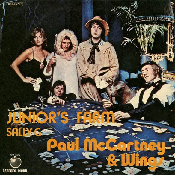 International Junior’s Farm and Sally G picture sleeve showing Wings around a card table, catalogue J 006-05752