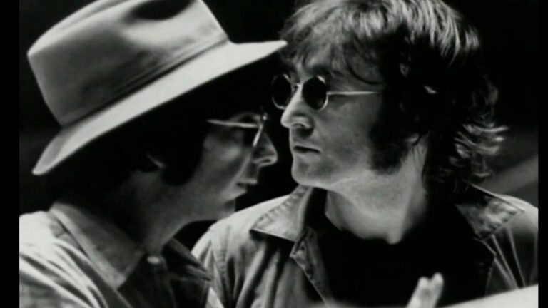 Phil Spector and John Lennon in the recording studio, black and white photograph