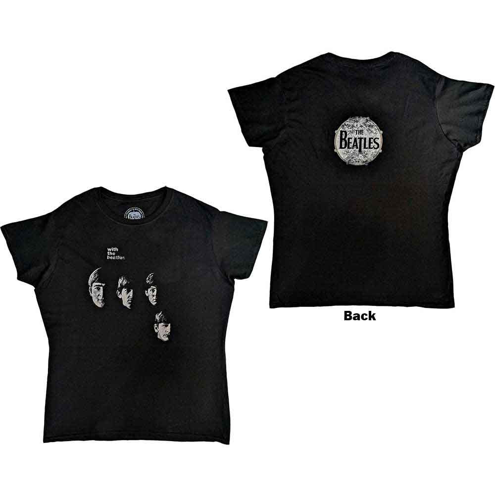 The Beatles With The Beatles Ladies T-Shirt – Official Licensed Black Front & Back Print Tee