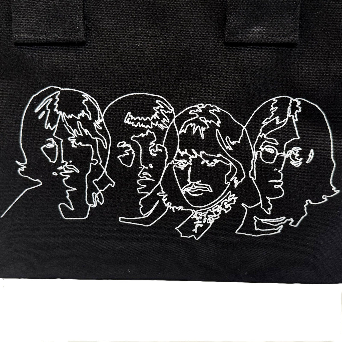 The Beatles Cotton Tote Bag: White Album Faces & Apple (Black) (Back Print)