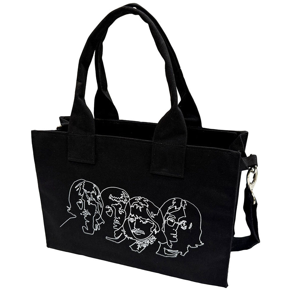 The Beatles: White Album Faces & Apple Cotton Tote Bag (Black) (Back Print)