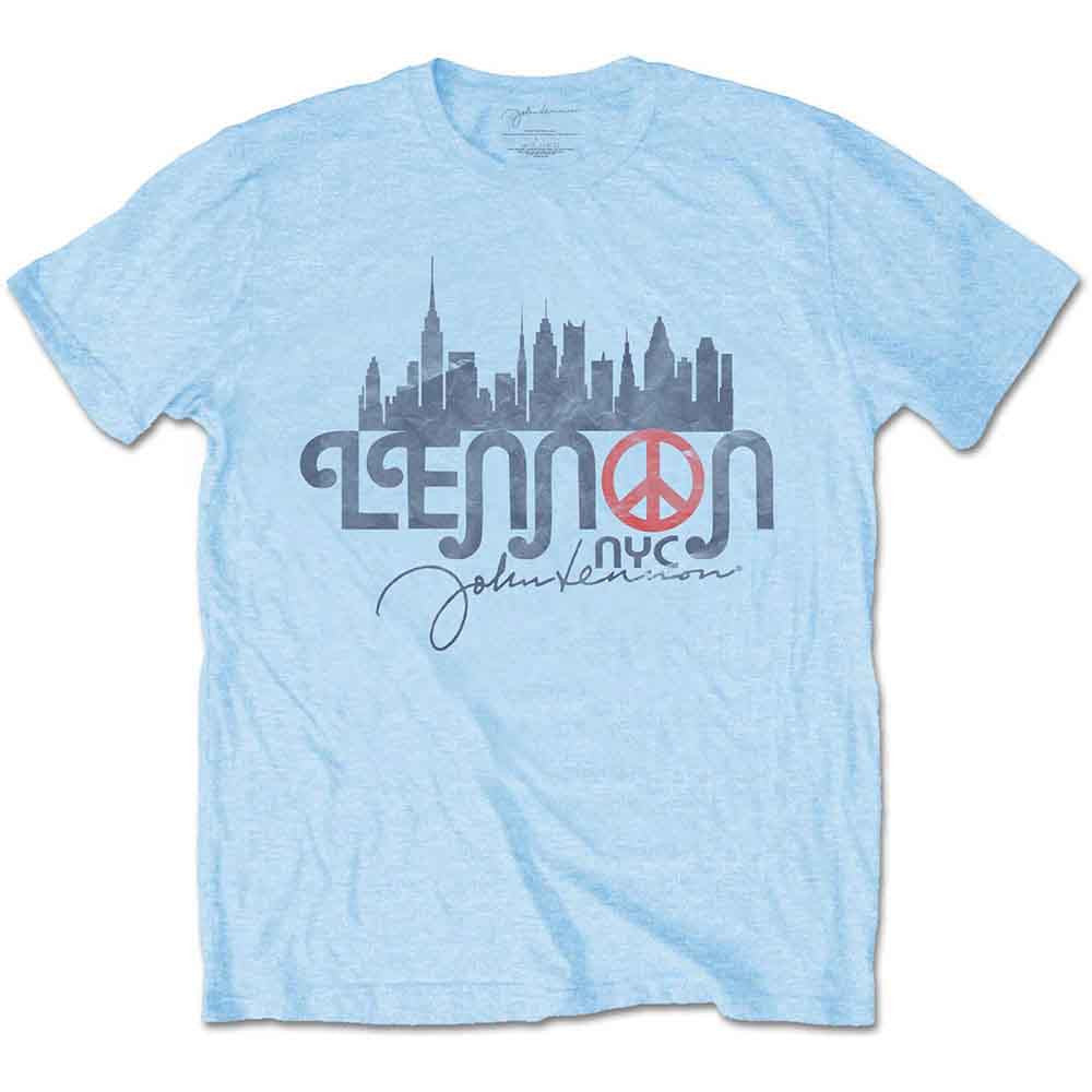 John Lennon: New York City Skyline Unisex T-Shirt (Light Blue)