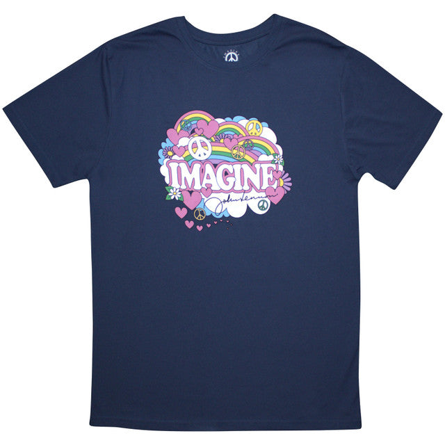 John Lennon: Rainbows, Love & Peace Unisex T-Shirt (Blue)
