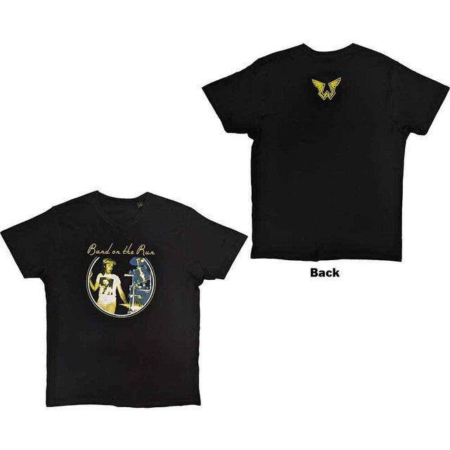 Paul McCartney: Wings Band on the Run Unisex T-Shirt (Black) (Back Print)