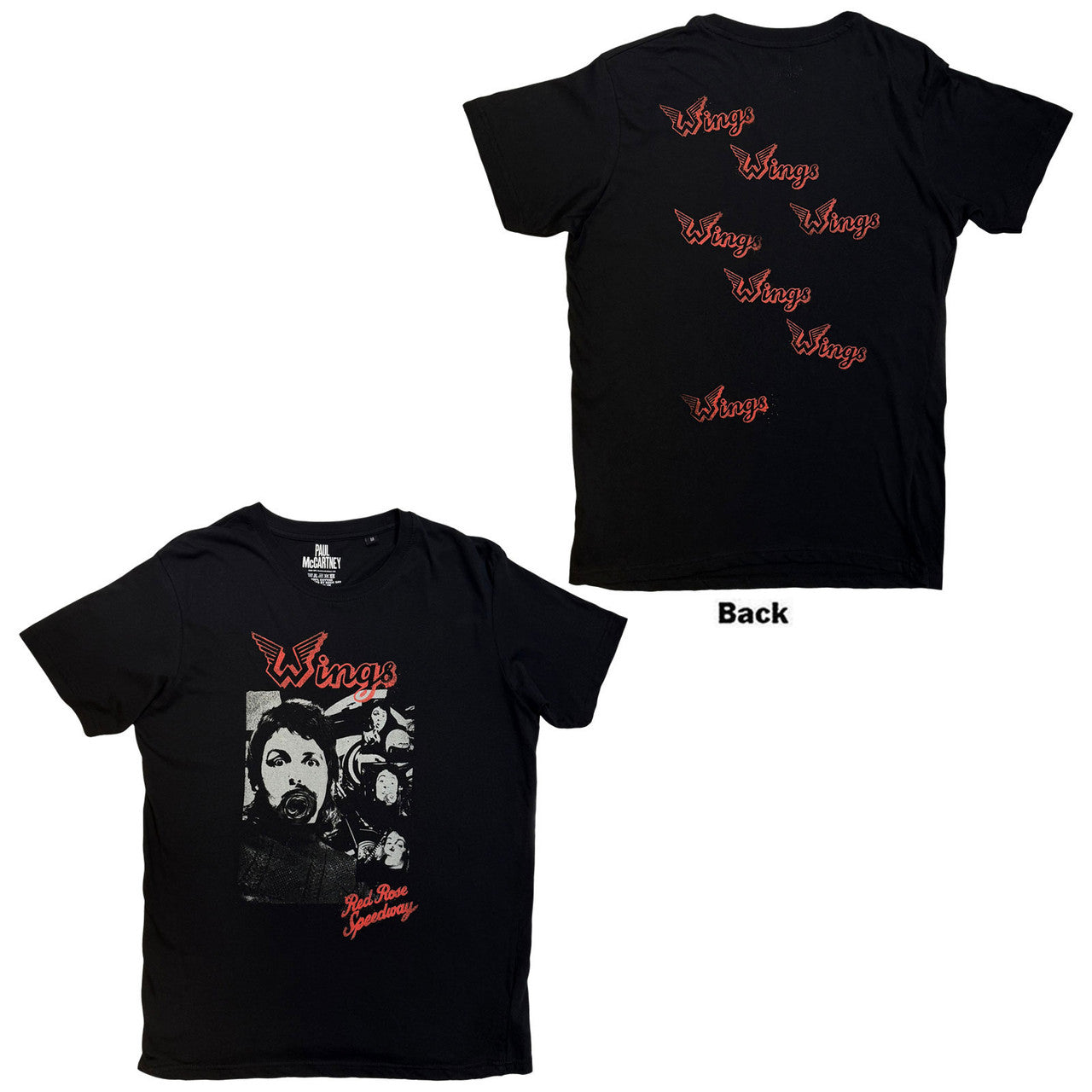 Paul McCartney: Wings Collage Unisex T-Shirt (Black) (Back Print)