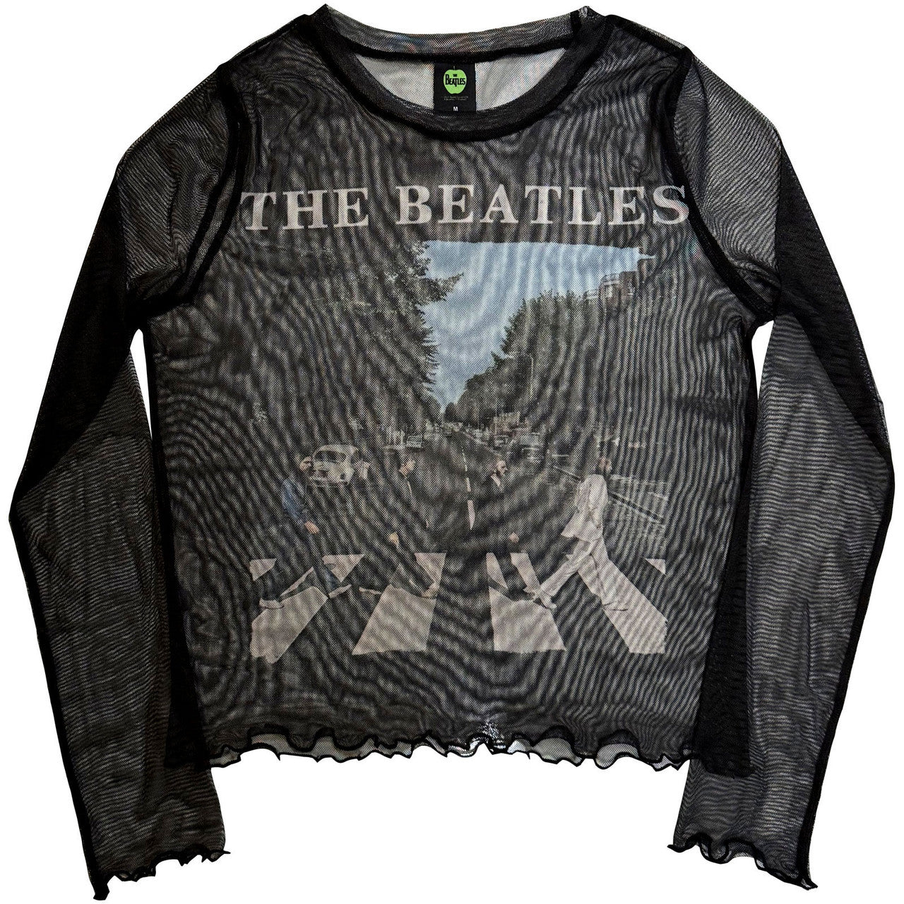 The Beatles: Abbey Road & Logo (Black) Ladies Long Sleeve Mesh Crop Top