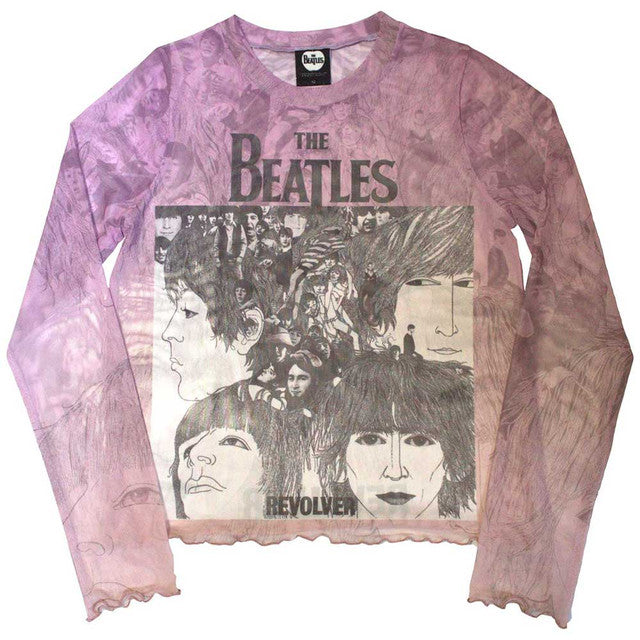 The Beatles: Revolver Ladies Long Sleeve Mesh Crop Top (Pink)