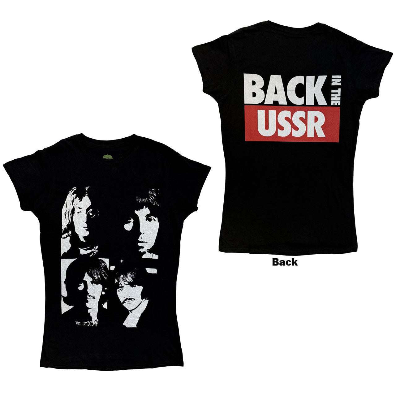The Beatles: Back In The USSR Ladies T-Shirt (Black) (Back Print)