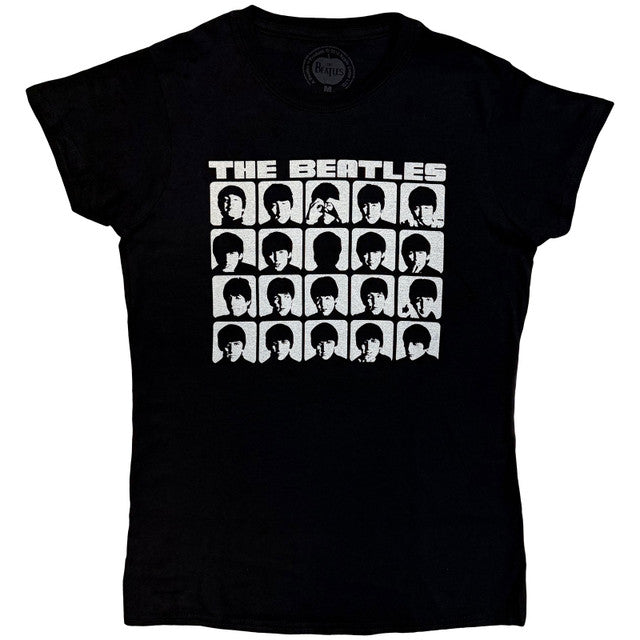 The Beatles: Hard Days Night Faces Mono Ladies T-Shirt (Black)