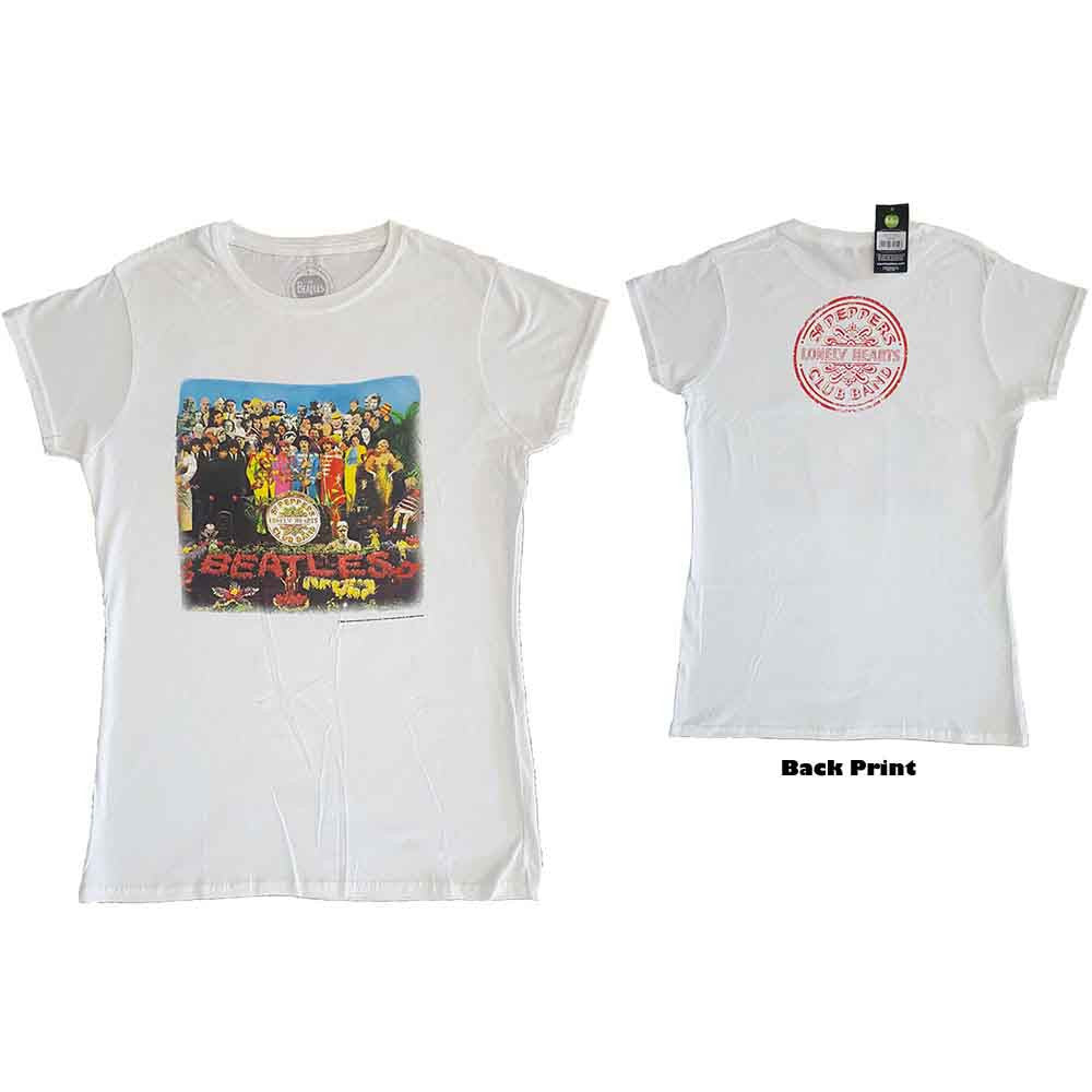 The Beatles: Vintage Sgt Pepper Ladies T-Shirt (White) (Back Print)