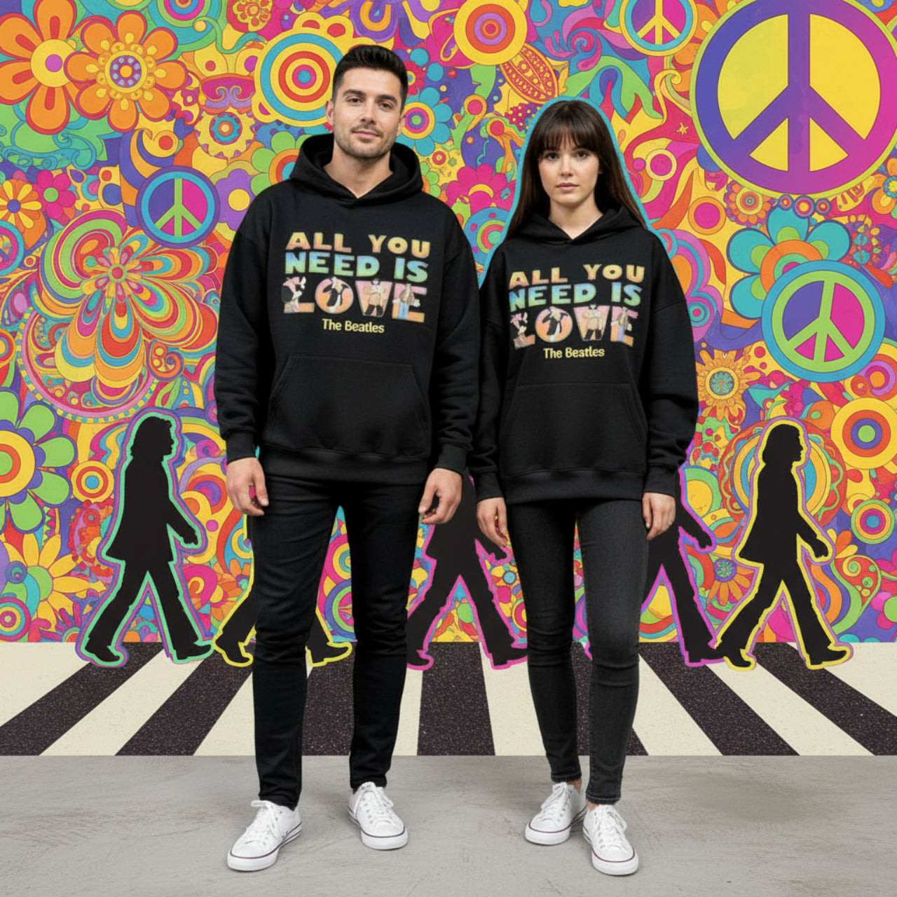 The Beatles: AYNIL Stacked (Black) Ladies Unplugged Pullover Hoodie