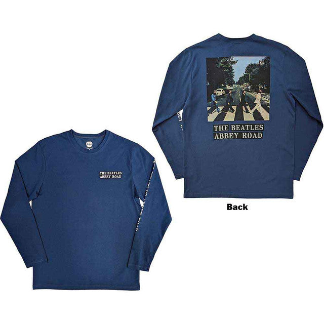 The Beatles: Abbey Road Unisex Long Sleeve T-Shirt (Denim Blue) (Back & Sleeve Print)