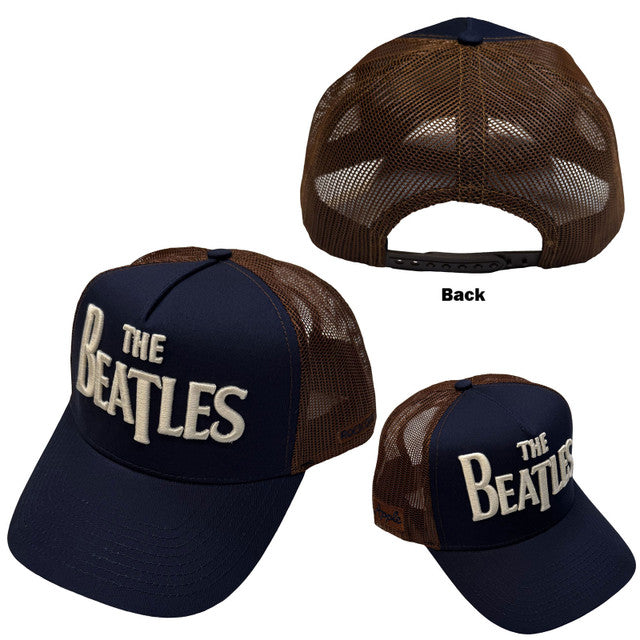 The Beatles: Drop T Logo & Apple Unisex Mesh Back Cap (Navy Blue & Brown)