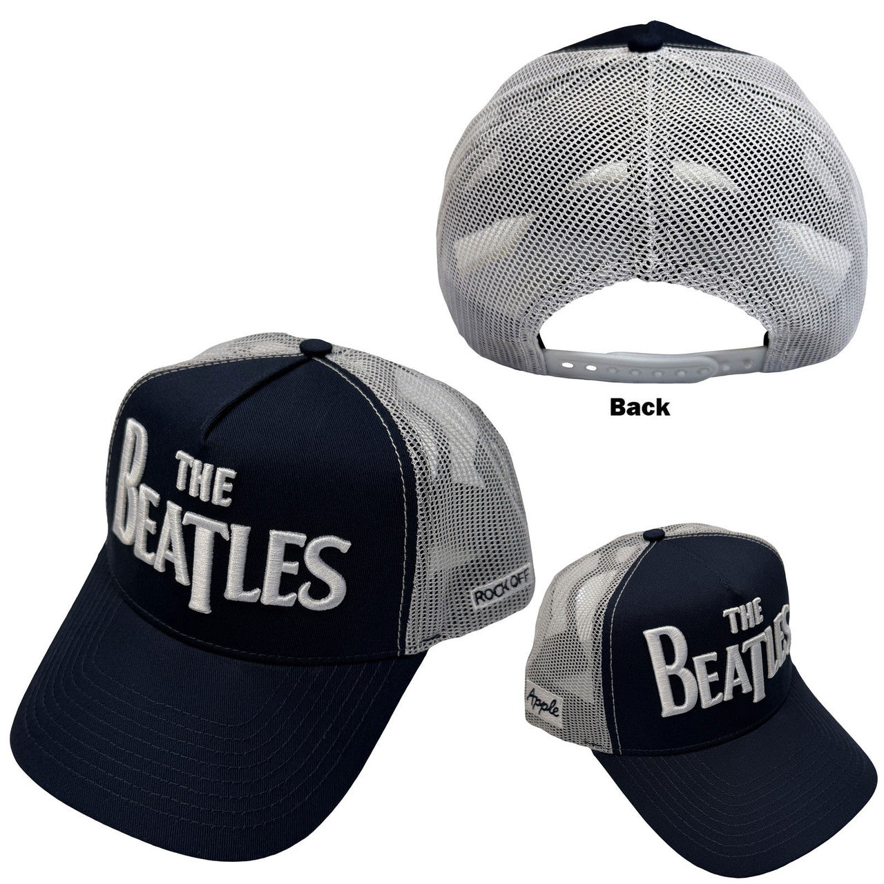 The Beatles: Drop T Logo & Apple Unisex Mesh Back Cap (Navy Blue & White)