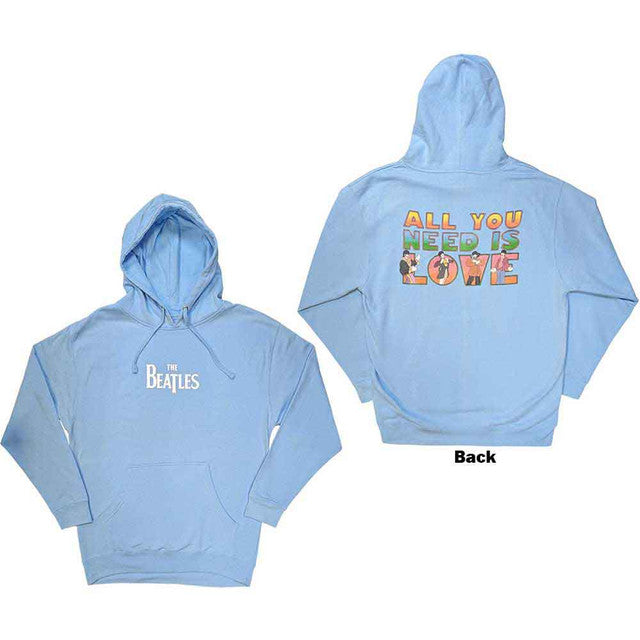 The Beatles Unisex Pullover Hoodie: All You Need Is Love (Light Blue) (Back Print)