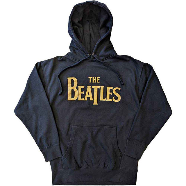 The Beatles Unisex Pullover Hoodie: Gold Drop T Logo (Navy Blue)