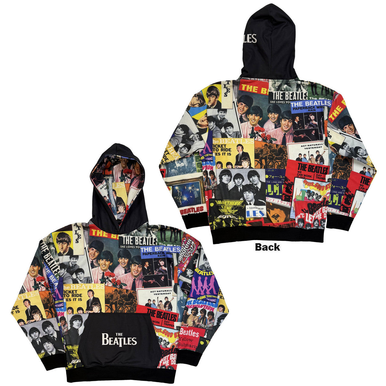 The Beatles: Single Covers Unisex Pullover Hoodie (Black) (All Over Print)