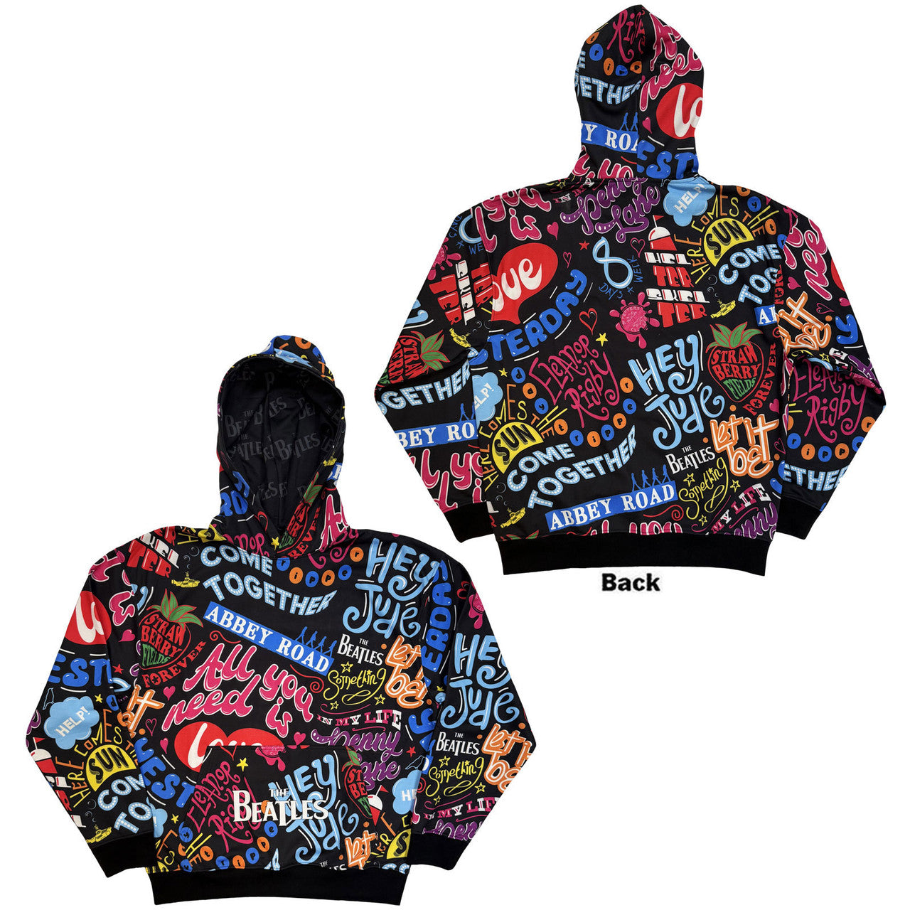 The Beatles: Song Titles Unisex Pullover Hoodie (Black) (All Over Print)
