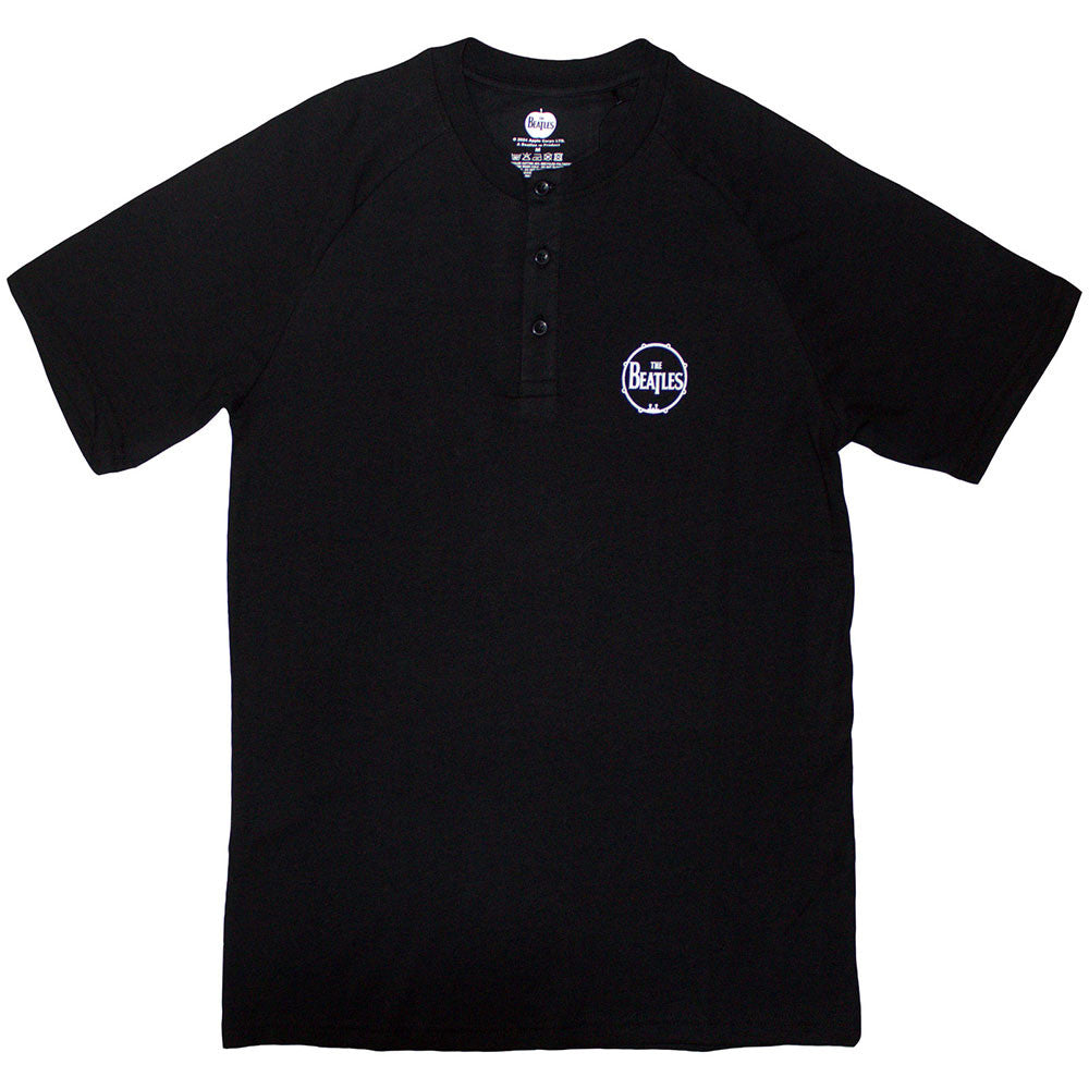 The Beatles: Mini Drum Logo Unisex Raglan T-Shirt (Black) (3 Button Collar)