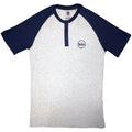 The Beatles: Mini Drum Logo Unisex Raglan T-Shirt (Grey & Navy Blue) (3 Button Collar)