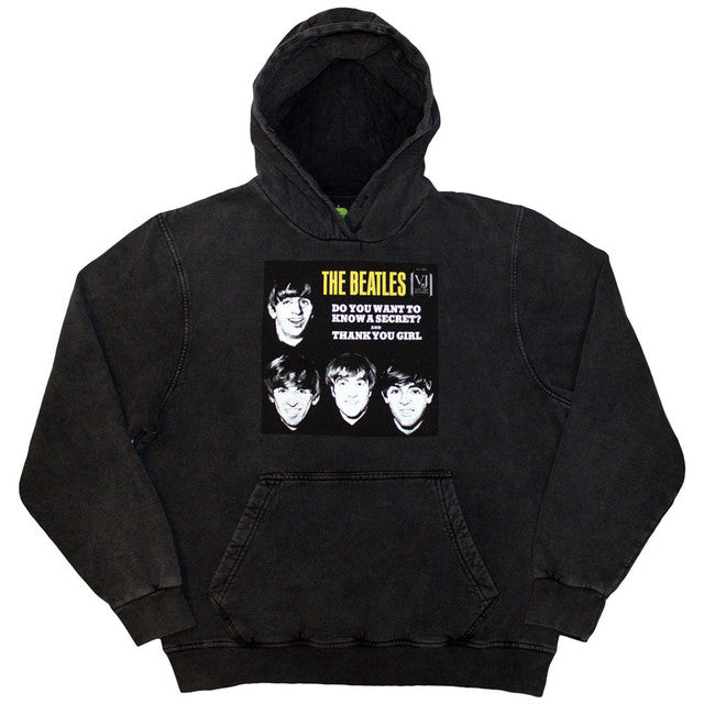 The Beatles Unisex Stone Wash Pullover Hoodie: VJ Secret Sleeve (Charcoal Grey) (Wash Collection)