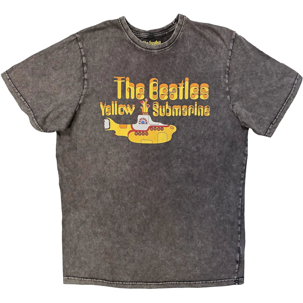 The Beatles: Logo & Sub Unisex Stone Wash T-Shirt (Charcoal Grey)