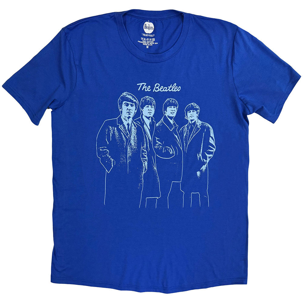The Beatles Unisex T-Shirt: Band Outline (Blue)