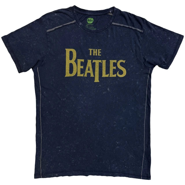 The Beatles: Drop T Logo Snow Wash Unisex T-Shirt (Navy Blue) (Wash Collection)