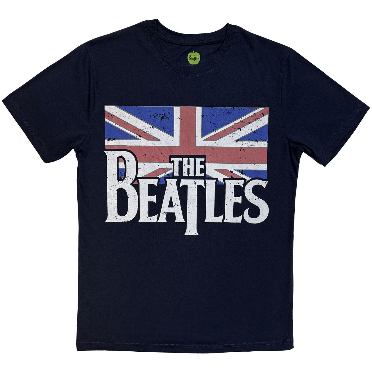 The Beatles: Drop T Logo & Vintage Flag Unisex T-Shirt (Navy Blue)
