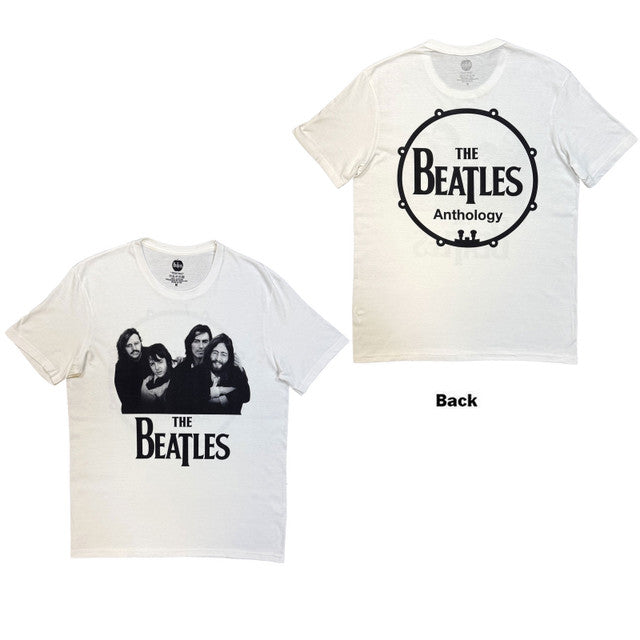 The Beatles: Group Photo Anthology Drum Unisex T-Shirt (White) (Back Print)