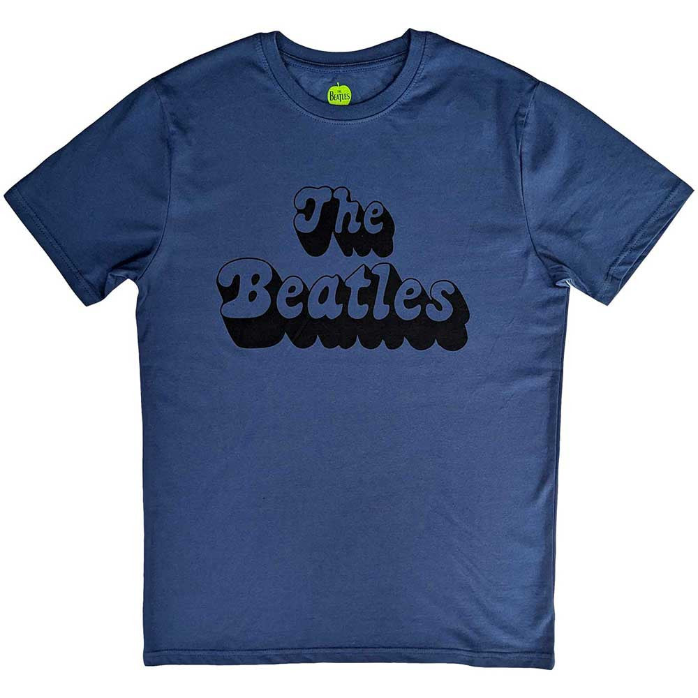 The Beatles: Text Logo Shadow Unisex T-Shirt (Denim Blue)