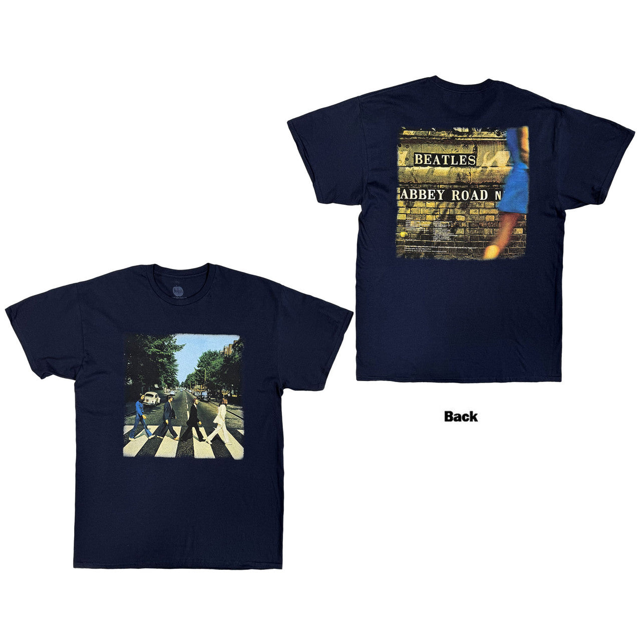 The Beatles: Vintage Abbey Road Unisex T-Shirt (Navy Blue) (Back Print)
