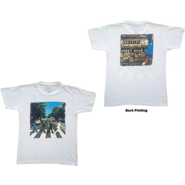 The Beatles: Vintage Abbey Road Unisex T-Shirt (White) (Back Print)