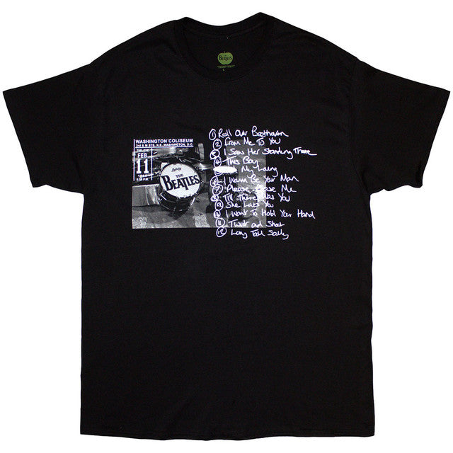 The Beatles: Washington '64 Drum Photo & Setlist Unisex T-Shirt (Black)