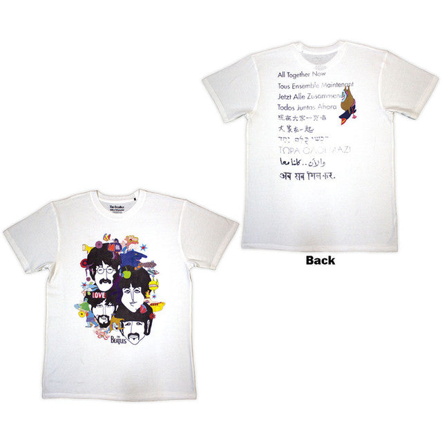 The Beatles: Yellow Submarine Heads Collage / ATN Unisex T-Shirt (White) (Back Print)
