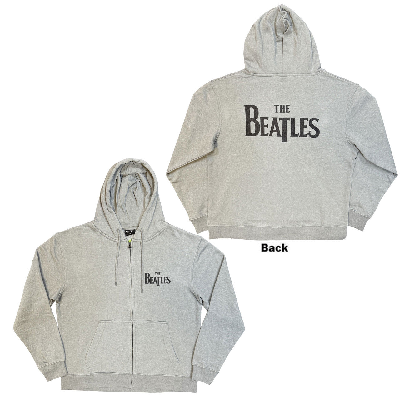 The Beatles Unisex Zipped Hoodie: Drop T Logo (Grey) (Back Print)