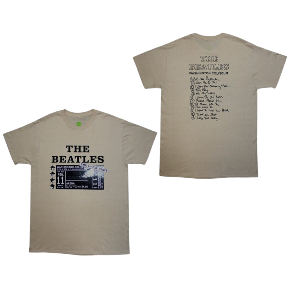 The Beatles Washington '64 Promo & Setlist T-Shirt – Official Licensed Sand Short Sleeve T-Shirt