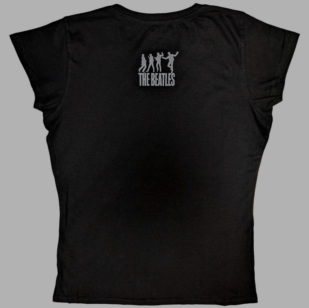 Official Beatles "At The Cavern" Ladies T-Shirt - Black Soft-Style Cotton Short-Sleeve Tee with Front & Back Design for True Cavern Club Fans