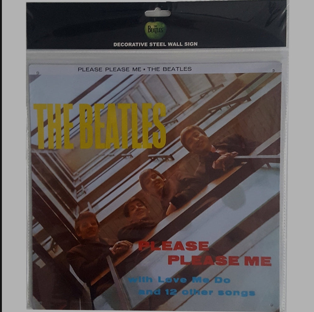 Official Beatles "Please Please Me" Steel Wall Sign - Licensed Screen-Printed Metal Decor for True Early Fab Four Devotees