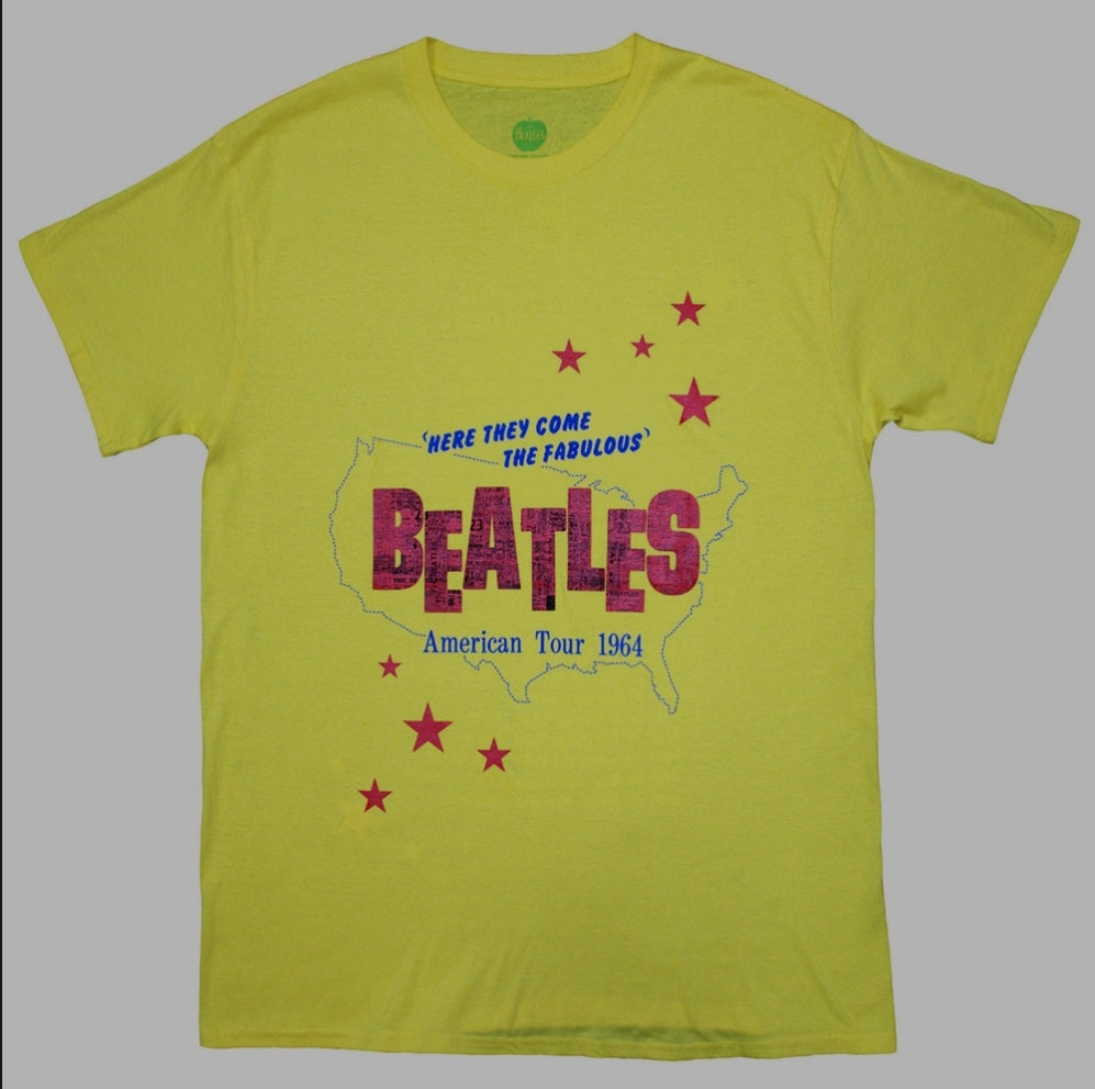 The Beatles American Tour '64 T-Shirt – Official Licensed Natural Short Sleeve T-Shirt (Also Available in Yello)