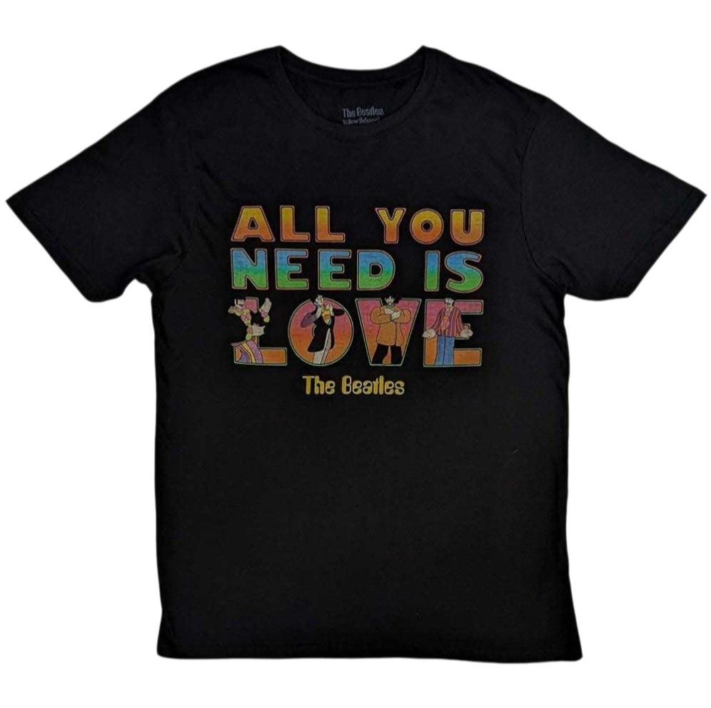 The Beatles “Yellow Submarine – All You Need Is Love Stacked” T-Shirt – Official Licensed (Black)